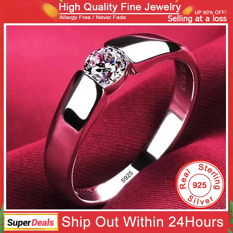 

100% Genuine Certified Tibetan Silver Rings For Women Men High Quality Round Zircon Wedding Engagement Band Gift Jewelry