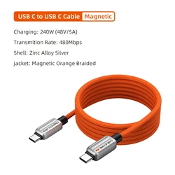 CABLETIME 240W Magnetic Fast Charging USB - C Power Cable - 1m (Orange)