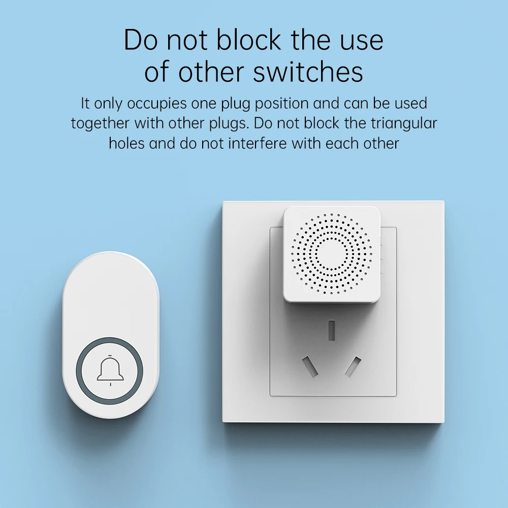 Wireless Doorbell Long-Distance 150M 38 Melody Safety Alarm CR2032 Battery Powered