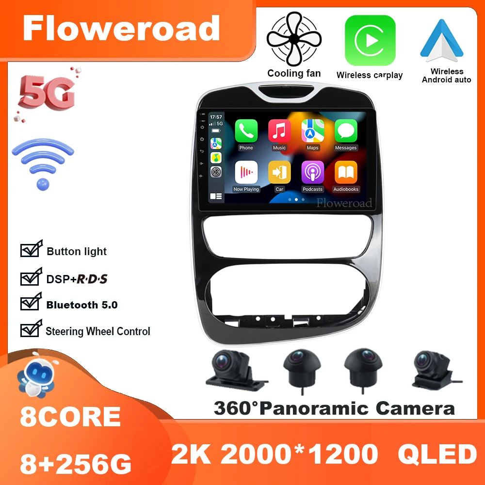 Android 14 Autoradio Renault Clio 4 (2012-2019) - Écran Tactile 10" 2K, CarPlay/Android Auto Sans Fil, GPS, Caméra Recul + DVR Inclus