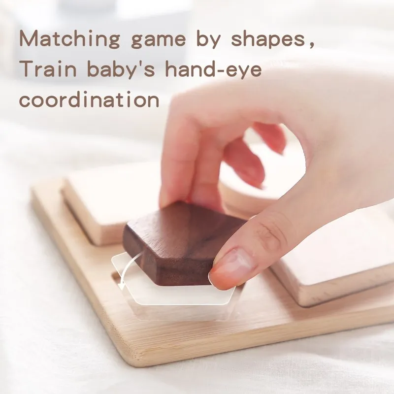 Kids Wooden Board Puzzle Toy Baby Safe Nature Wood Blocks Teether Toy Montessori Education Building Block Stacking Children Game