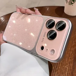 Bling Glitter Shockproof Armor Phone Case with Large Window Camera Protection - iPhone 16 Pro Max (Pure Pink)