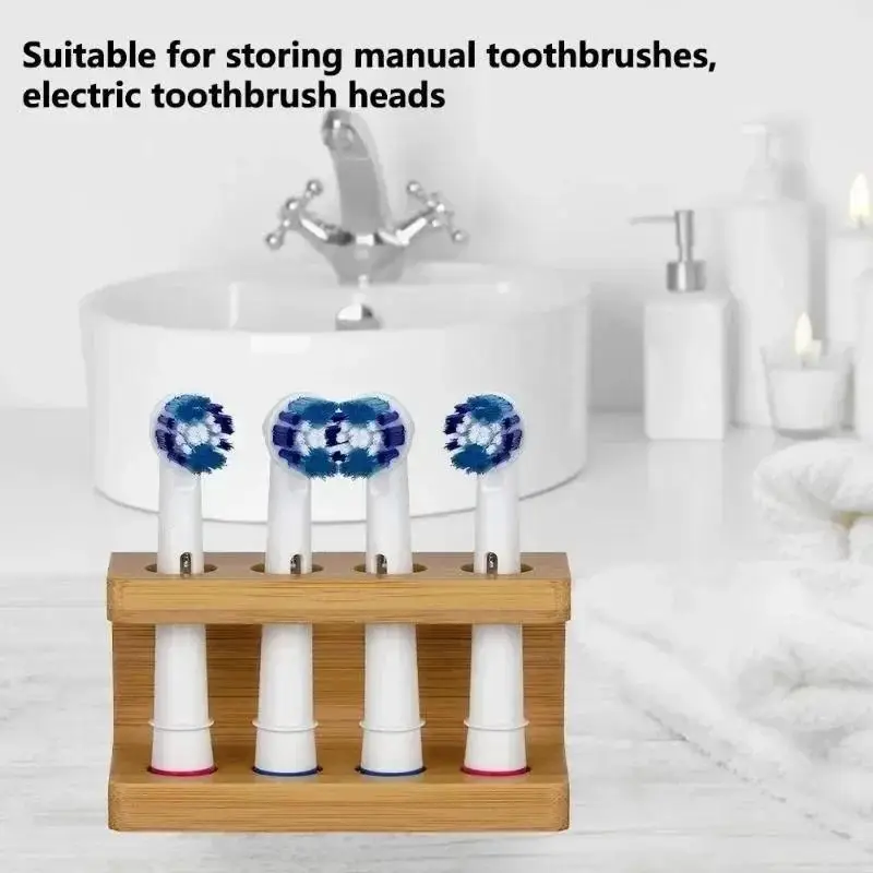 Mini Multi-slots Bamboo Stand For Toothbrush Head Space Saving Bathroom Electric Toothbrush Head Holder Non Slip Durable