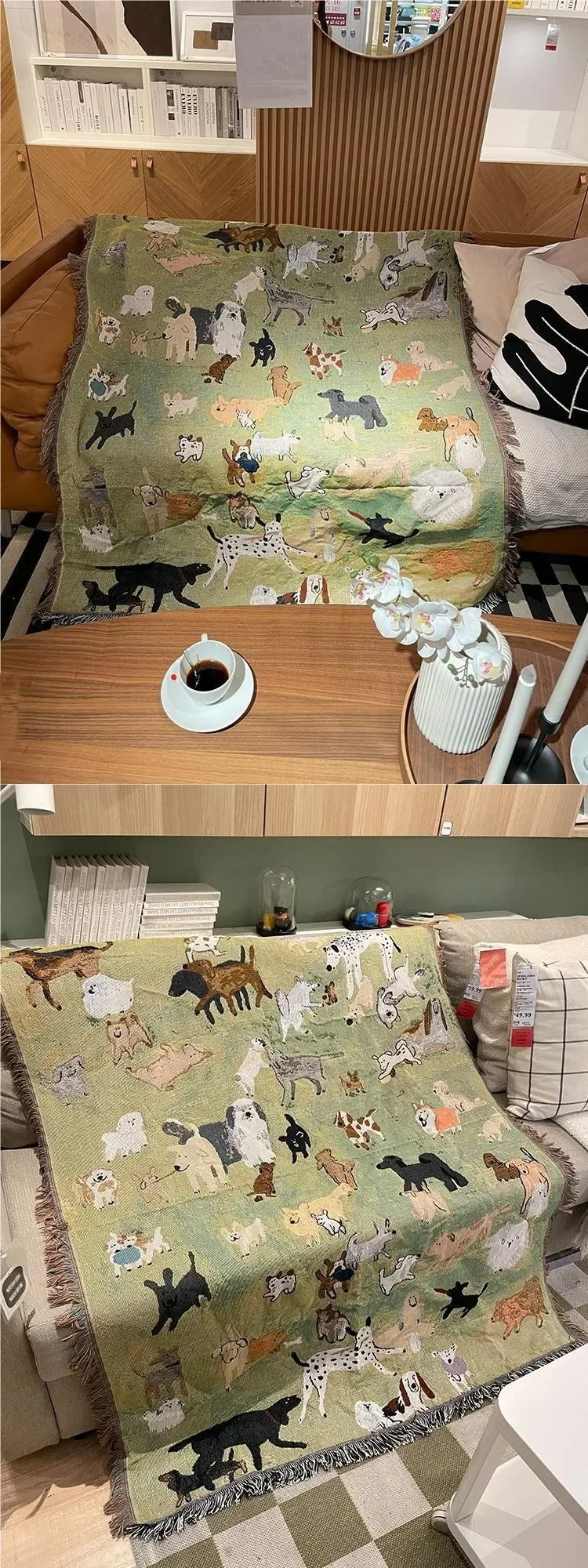 Description Picture 4 of itemCute Animal Blanket Outdoor Camping Picnic Mat American Vintage Puppy Park Throw Blankets for Bed Room Decor Tapestry Sofa Cover