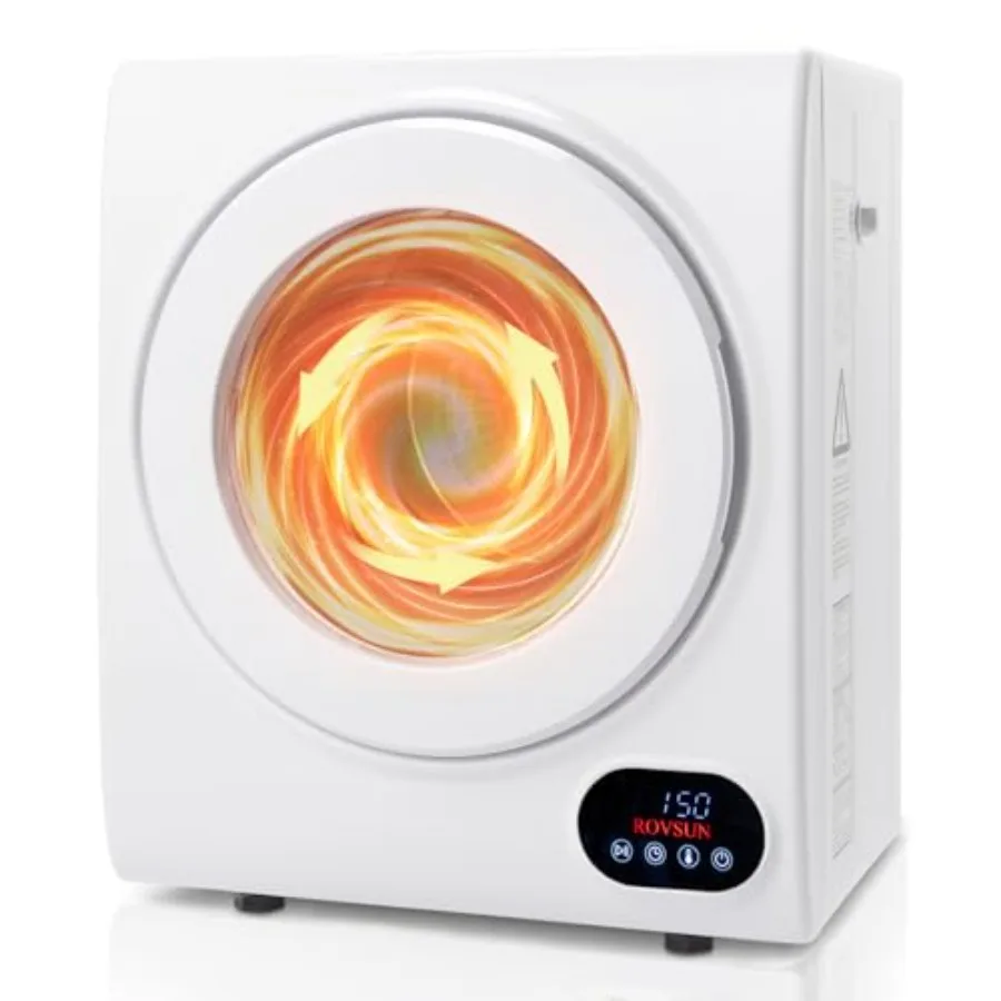 Portable Front Load Electric Clothes Dryer with Stainless Steel Tub Compact White Laundry Dryer for Home Apartment Dorm LCD Tou