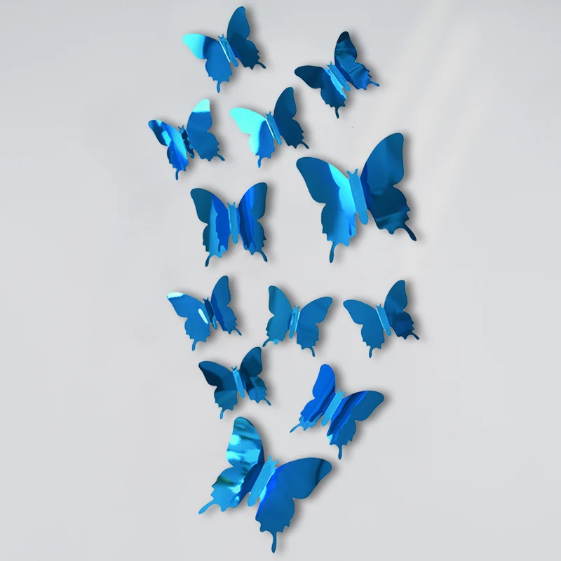 12Pcs/set Mirror Wall Stickers 3D Butterfly Wall Decal Art for Kids Room Home Wall Decoration Fridge Sticker Wedding Party 
