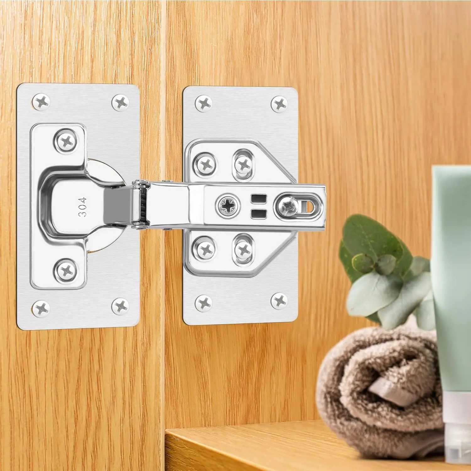 Cabinet Hinge Repair Plates Kit Stainless Steel Kitchen Cupboard Door Hinge Mounting Fixing Plate with Hole Hardware Accessories