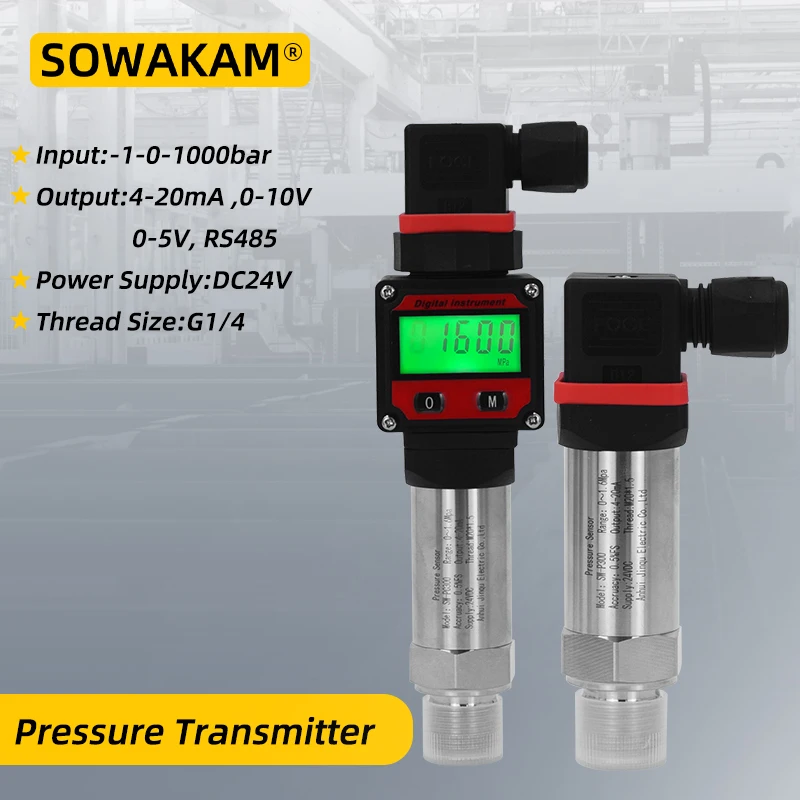SW-PC300 LCD Pressure Transmitter 4-20ma 5V 10V Output Sensor Water Oil Gas-1-0-1000bar Pressure Measurment G1/4 Transducer pressure sensor