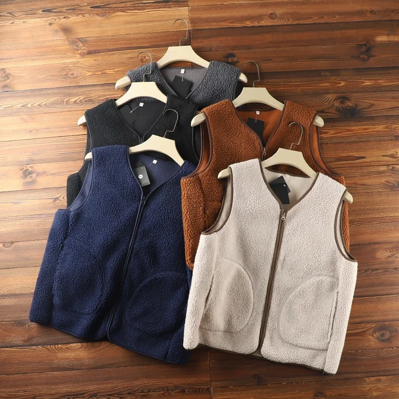 Nordic Double-Sided Fce Thi Warm Vest for Couples Men's Stand Fit V-Ne Autumn Winter Faion Casual Wear