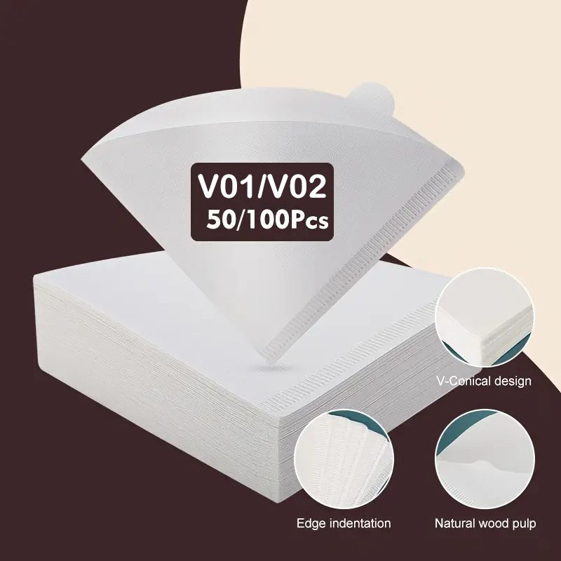 50/100pcs Coffee Filter Paper, Disposable Cone Paper Filter, Easy-to-Use,for Pouring and Dripping Coffee Machines and Tea Filter