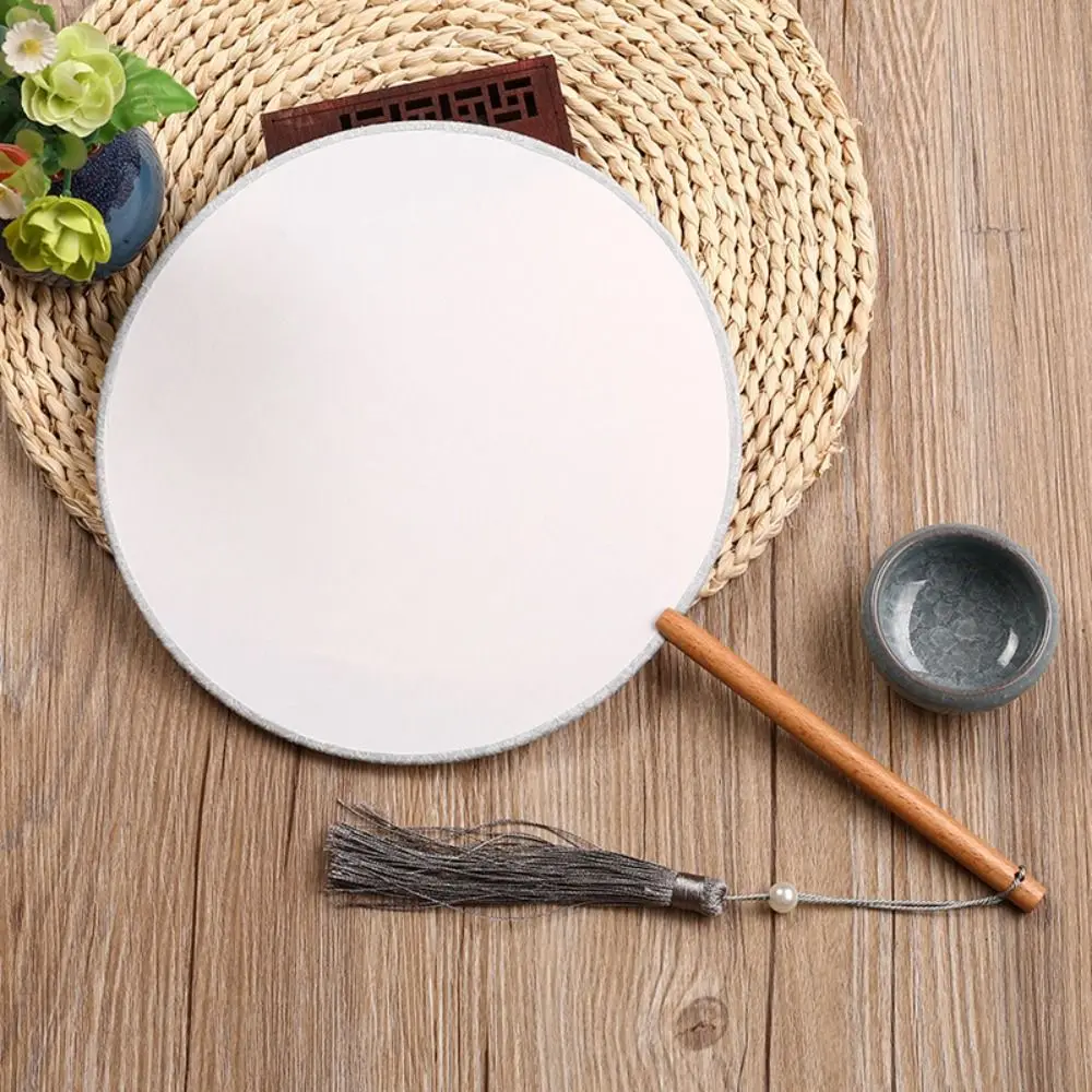 Vintage-Style Hand Fan with Tassel - Elegant Unfinished Art