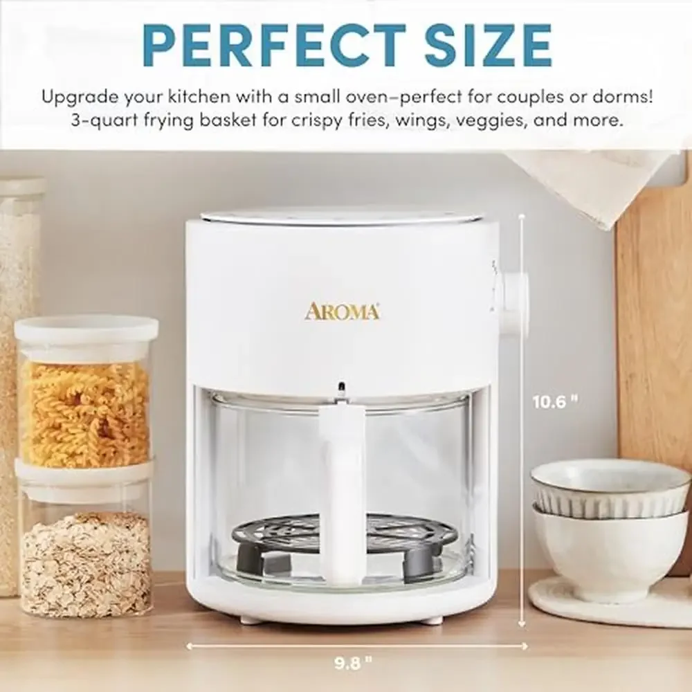Glass Air Fryer Countertop Oven 360Crispy Technology 3 Quart White Stain Resistant Non-Toxic Easy Clean Fast Cooking Mini Fryer 5