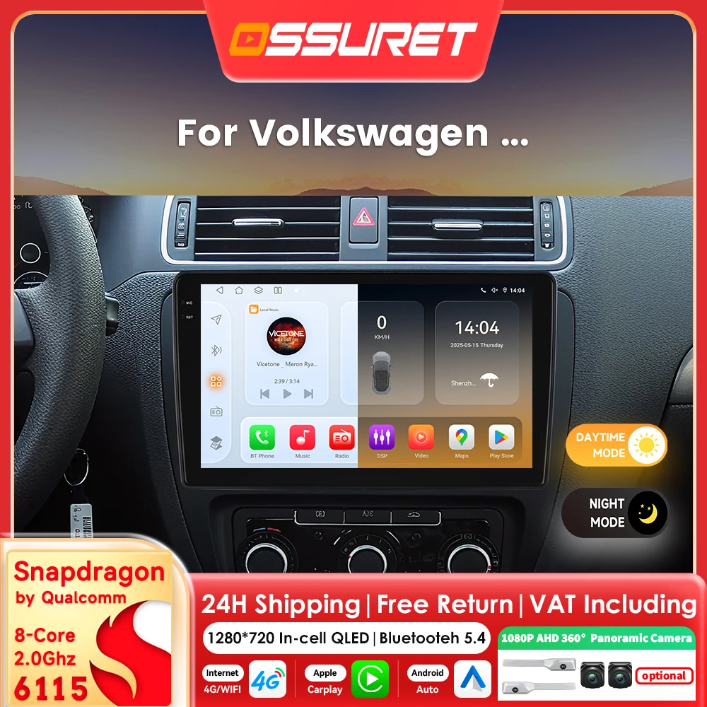 Radio samochodowe 10.1 cala 2DIN z Carplay i Androidem 14 do VW Volkswagen Golf 5 Passat B6 B7 Polo Tiguan EOS Skoda Octavia Seat Leon