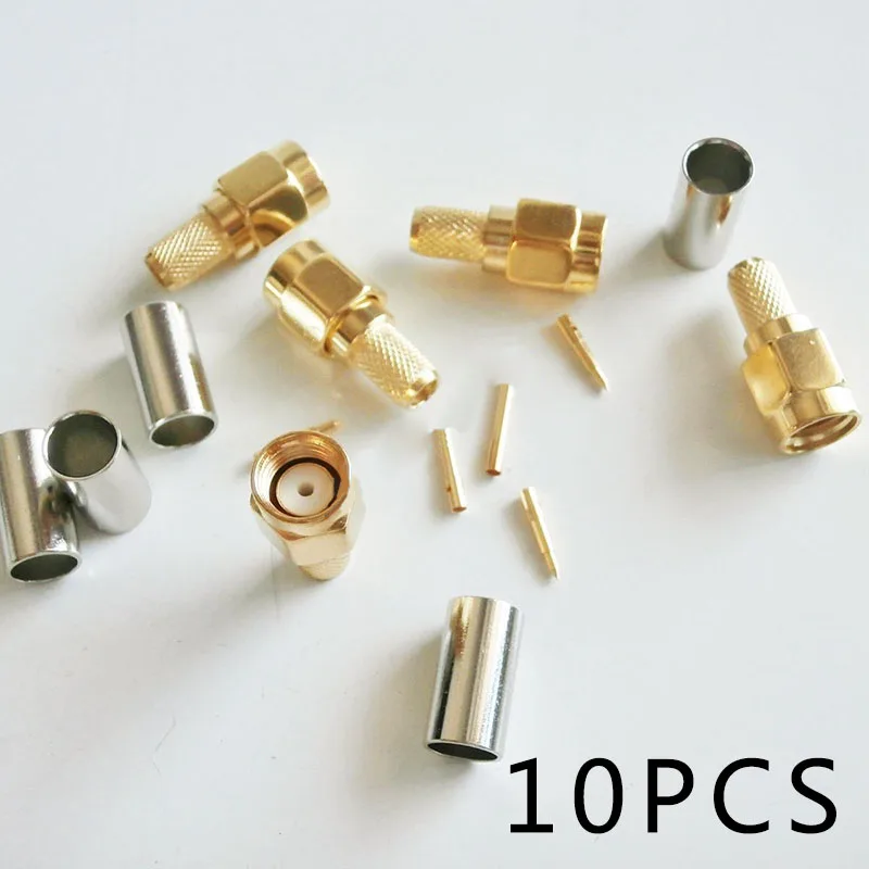 

Metal jacket Male Plugs 1 pin 10pcs RG58 RG142 LMR195 RG400 Coax Cable Straight RF Connector 50Ω Crimp Practical