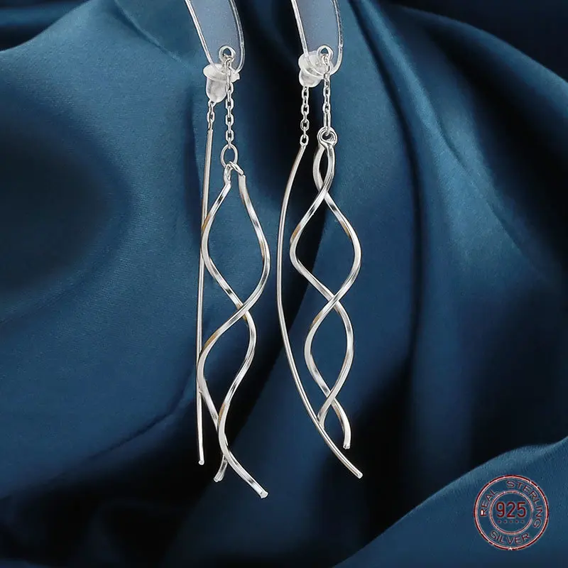 Boucles d'oreilles en argent regardé 925 avec pompon pour femme, vague, goutte, accessoire, mode coréenne, boucle d'oreille, petite amie, cadeau d'anniversaire, bijoux