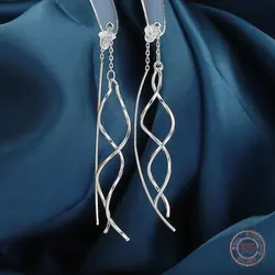 925 Sterling Silver Tassel Wave Drop Earrings for Women Accessory Korean Fashion Earring Girlfriend Birthday Jewelry Gift