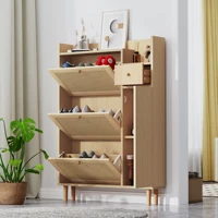 3-уровневый шкаф для обуви с дверцами, деревянный шкаф для хранения обуви с регулируемыми полками для прихожей, прихожей, спальни — изображение 2