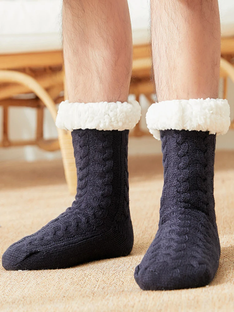 Fleece Thermal Non-slip Socks Winter Thick Warm Men Fashion Casual Indoor New Knitted Acrylic Crew Antiskid Floor 1 Pair