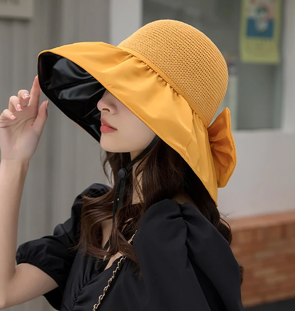 Summer New Women Bucket Hat UV Protection Sun Hats Solid Color Soft  Foldable Wide Brim Outdoor Beach Panama Cap Ponytail Caps - AliExpress