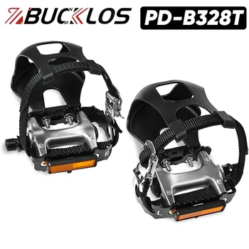 BUCKLOS PD-B328T Pedale piatto per bicicletta con clip per punta e cinturino Pedali antiscivolo in lega di alluminio per bicicletta da spinning per esercizi indoor