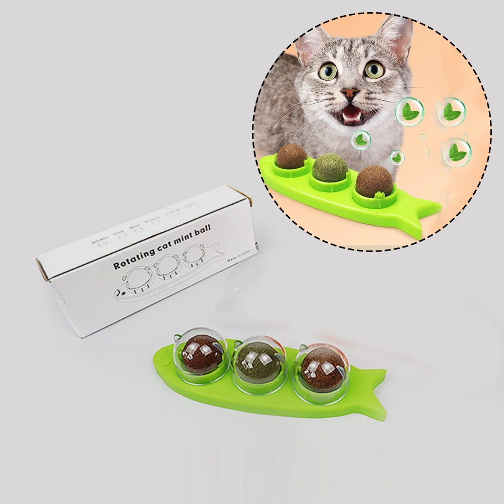 Catnip Ball Set for Cat Safe Teeth Grinding Catnip Balls Kitty Toys Teeth Cleaning Dental Chew Lick Cat Toy Mint Wall Cat Treats 