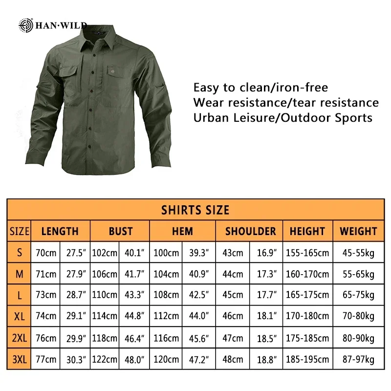 HAN WILD Men's Camping Clothing Lightweight Shirt Quick Dry Tactical Shirt Summer Long Sleeve Work Hunting Shirts Sport Clothes 2