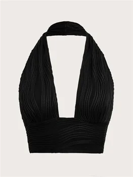 Sexy Solid Backless Crop Halter Top Women Summer 2024 Y2K Clothes Grunge High Street Style Club Sleeveless Cami Top Streetwear 1