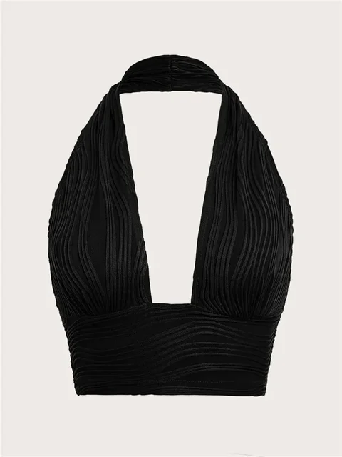 Haut court dos nu pour femmes, Sexy, couleur unie, col licou, vêtements Y2K, Grunge, Style High Street, Club, sans manches, Streetwear, été, 2024 1