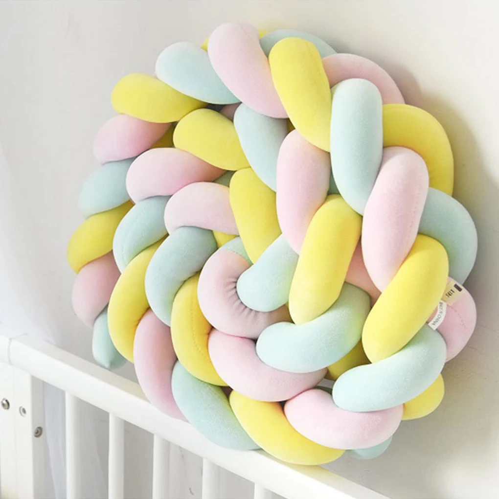 Braided Baby Crib Bumper (1.5M), Soft Knot Pillow Cushion for Crib Protection