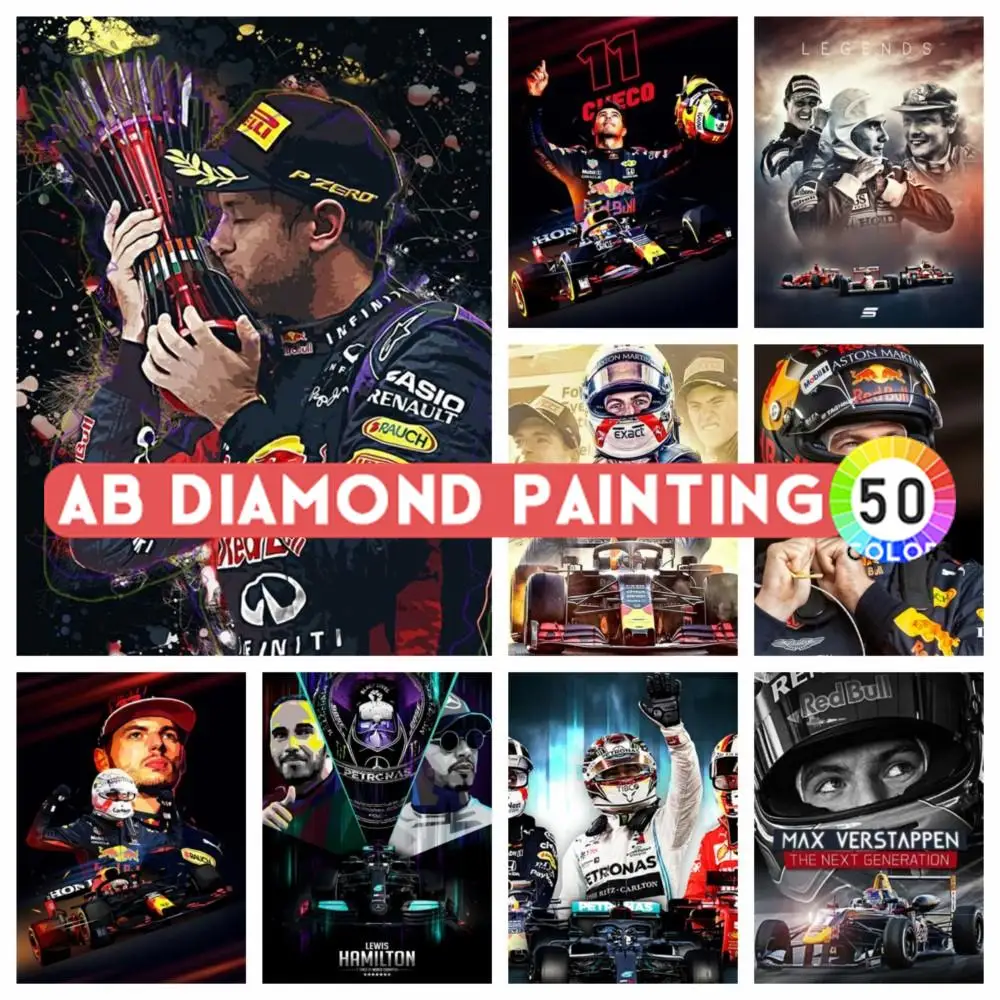 Cross Stitch Embroidery Kits F1 Racing Printed AB Diamond Painting Car Max/Lewis Driver Mosaic Beads Puzzle House Decor Art