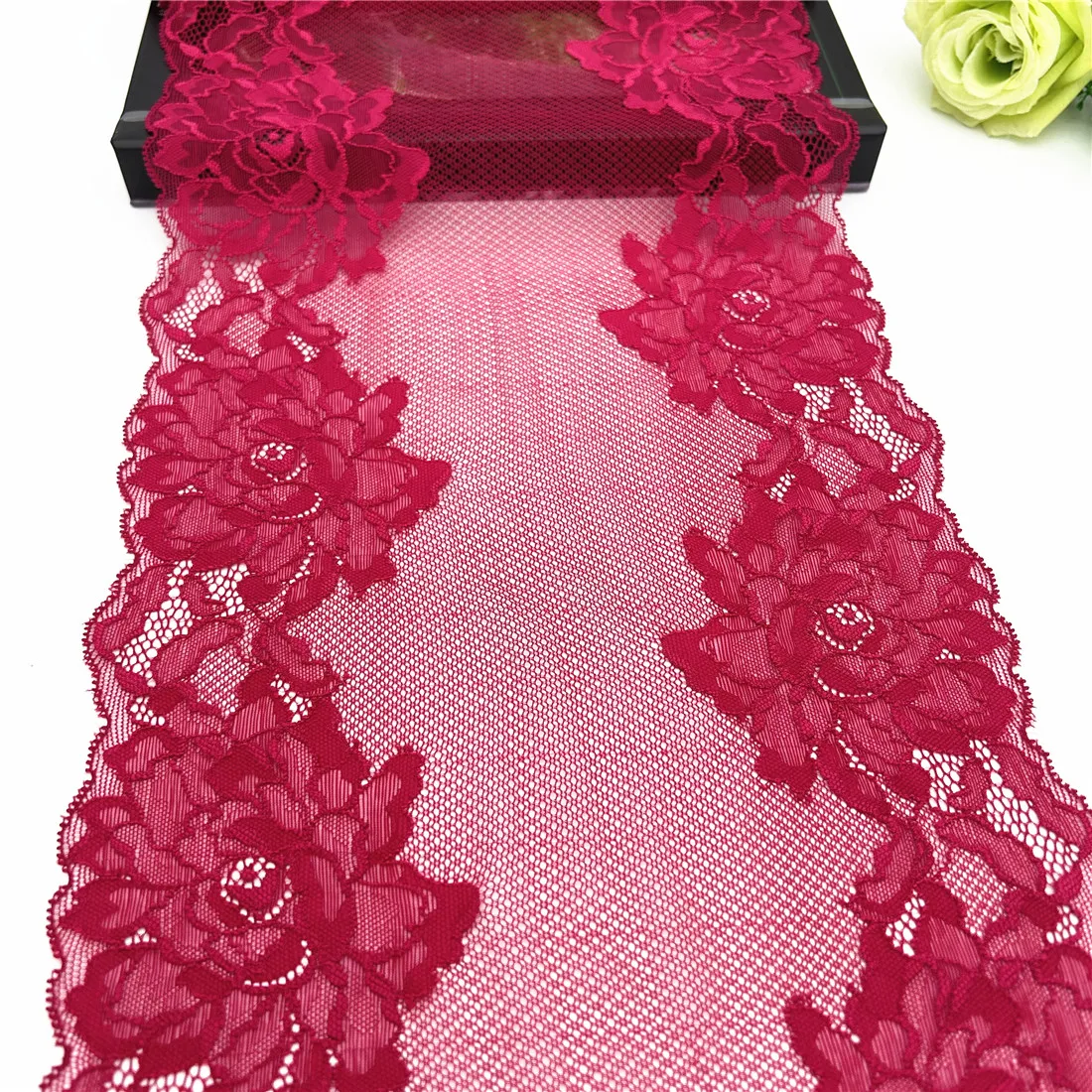3y/lot Width 23cm Wine Red Elastic Stretch Lace For Clothes Skirt Deco Trimming Sewing Garment Wedding DIY Material Fabric Dress 1