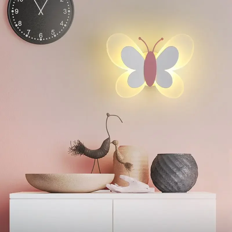 

Children's Bedroom LED Wall Light Butterfly Aisle Girl Bedside Lamp Modern Minimalist Restaurant Lighting Nordic Reading Sconces