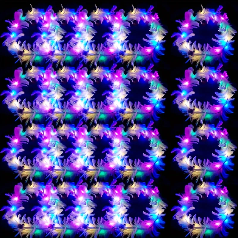 LED Feather Wreath Crown Headband Light Up Luminous Headdress 10pcs Parties Festivals