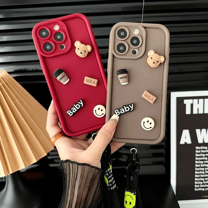 DIY Bear Smile Hand Chain Phone Case Cover