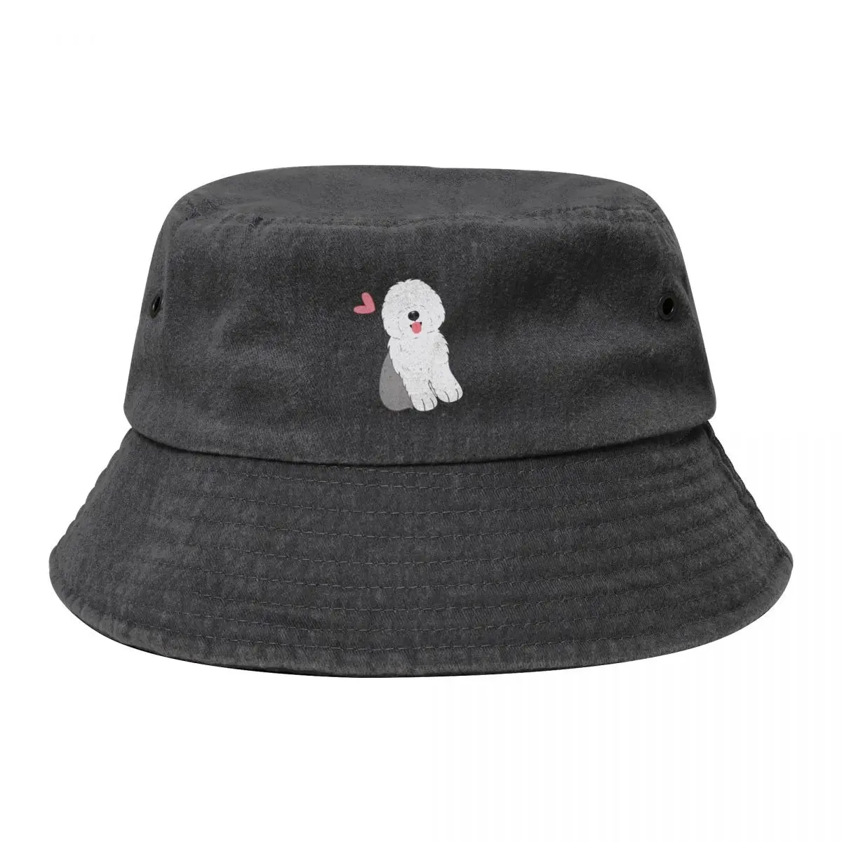 

Cute Grey Gray and White Old English Sheepdog Puppy Bucket Hat Trucker Hat derby hat Golf Men Women's