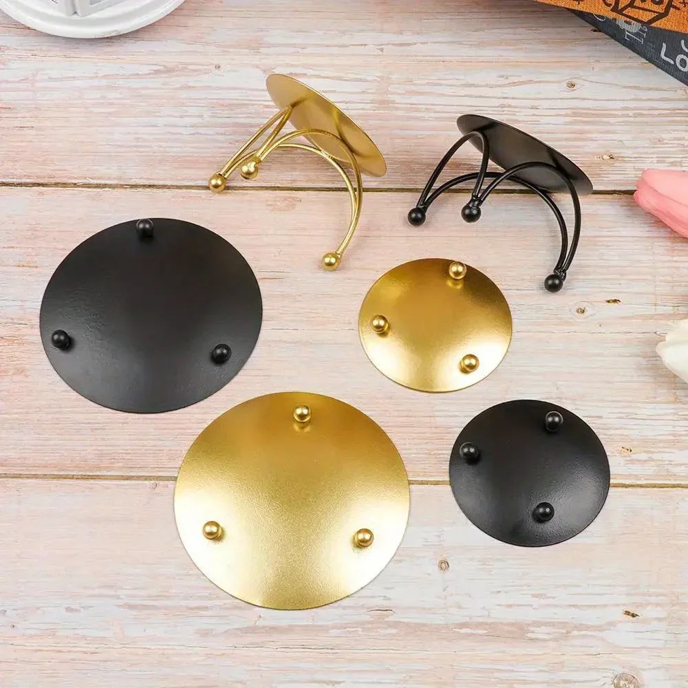 1PC Round Plate Candlestick Vintage Black Gold Candle Holder Wrought Iron Craft Candelabra Wedding Festival Party Supplies