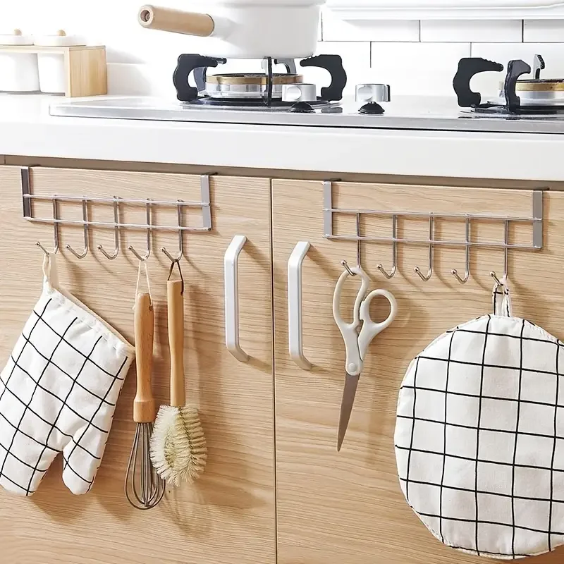 Cabinet hooks stainless steel 5-hook punch free strong and durable for shower doors and closet 1Pcs