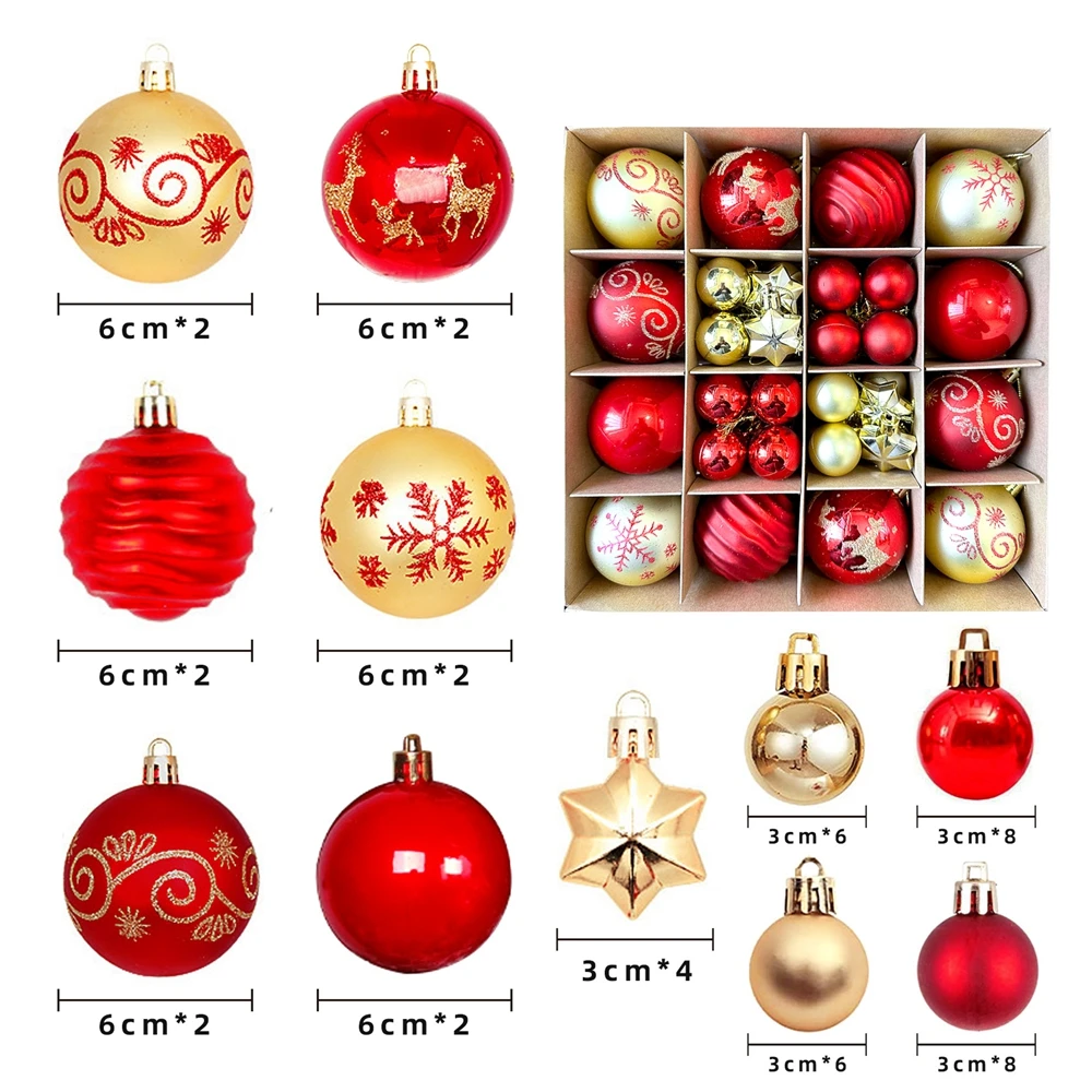 thumbnail image 1 of 44 bolas navideñas, 3 cm, 6 cm, bolas de adorno mixtas mate y brillante para adornos colgantes de árboles de Navidad, plástico irrompible, 1 of 5