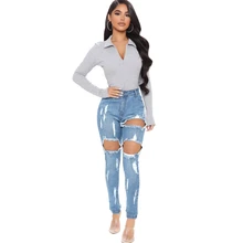 

Womens Stretch Skinny Ripped Hole Washed Denim Girls Jeans Female Slim Jeggings High Waist Pencil Long Pants Trousers Pantalones