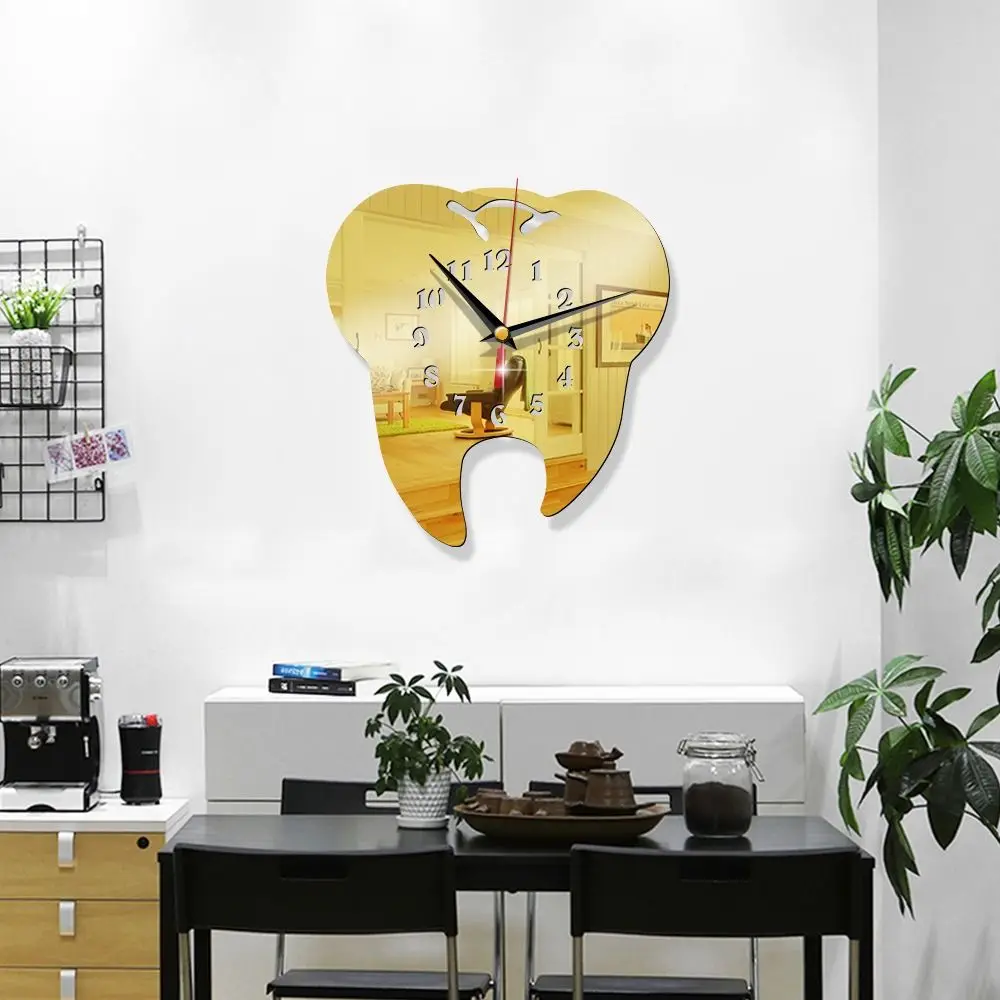 Creative Teeth Mirror Wall Clock TV Backdrop Personality Modern Mirror Clock Wall Stickers Home Decor Hanging