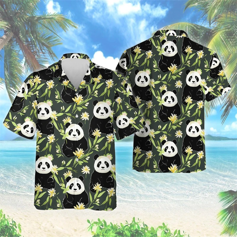 

Забавные Рубашки с 3D принтом панды для мужчин, одежда, гавайская Женская пляжная рубашка, милая блузка с лацканами в виде медведя, кавайные женские топы на пуговицах
