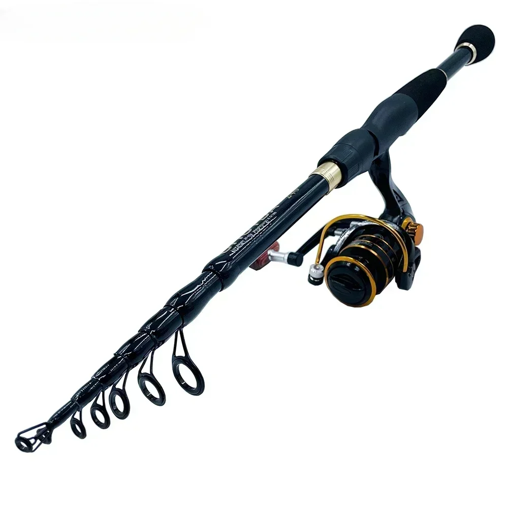 1.6-2.4m Telescopic Lure Fishing Rod and Reel Combo Spinning Carbon Pole 1000-4000 Series Baitcasting Wheel with Line Kits Pesca Fishing Rod and Reel Combo