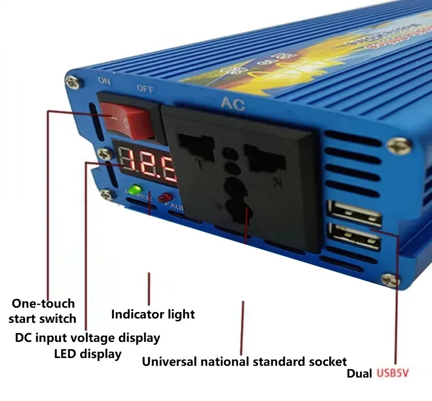500W 12V 24V 36V 48V 60V 72V a 110V 220V Fotovoltaico Onda Sinusoidale Pura Inverter Doppie Porte USB Display A LED Inverter Solare - immagine 4