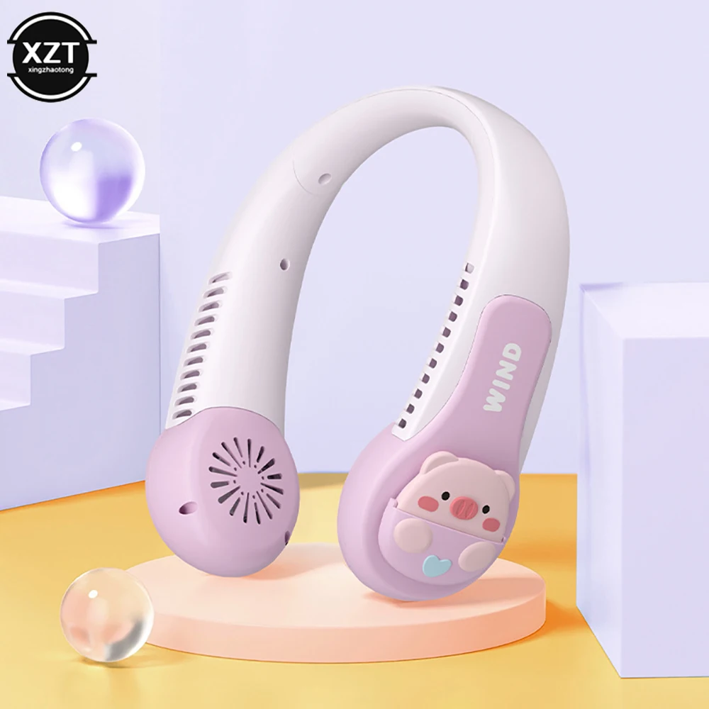 Cartoon Animals USB Neck Bladeless Air Cooler Portable 360-Degree Fan-free Anti-winding Design Hanging Neck For Summer