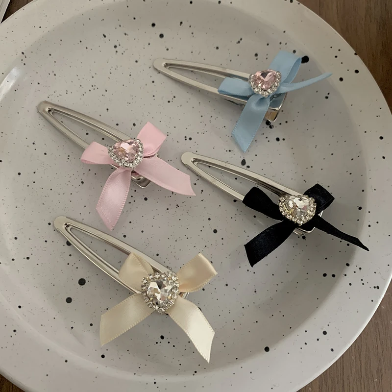 

Y2k Aesthetic Bowknot Heart Rhinestone Hair Clip For Women Sweet Cute Lolita Girly Hairpin Fashion Hair Accessories Gifts