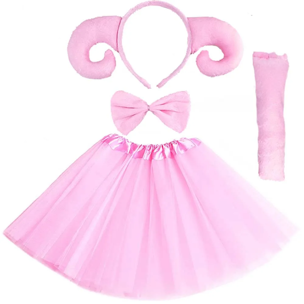 Women Girl Kids Goat Sheep Headband Tail Tie Skirt Tutu Animal Party Birthday Halloween Costume Cosplay