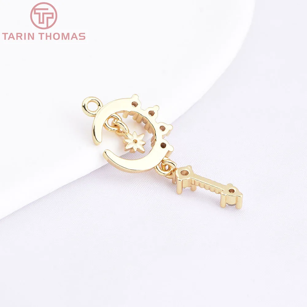 (10836) 6PCS 18K 골드 컬러 황동 지르콘 달 별 모양의 긴 태슬 펜던트 Hith Quality Diy 쥬얼리 제작 액세서리