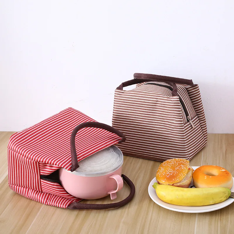 Description Picture 6 of item1-6PCS Striped Picnic Bag Insulation Bag Cold And Fresh Food Storage Bag Oxford Cloth Handbag Portable Lunch Box Bag Ice Pack