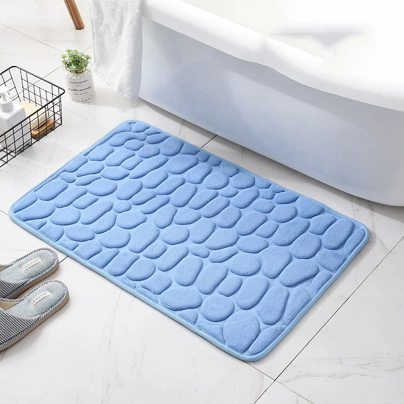 Cobblestone Embossed Bathroom Mat, Memory Foam Pad, Washable Bath