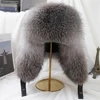 Winter Men's 100% Real Silver Fox Fur Aviator Bomber Hat Raccoon Fur Ushanka Cap Trapper Russian Man Ski Hats Caps Real Leather 3